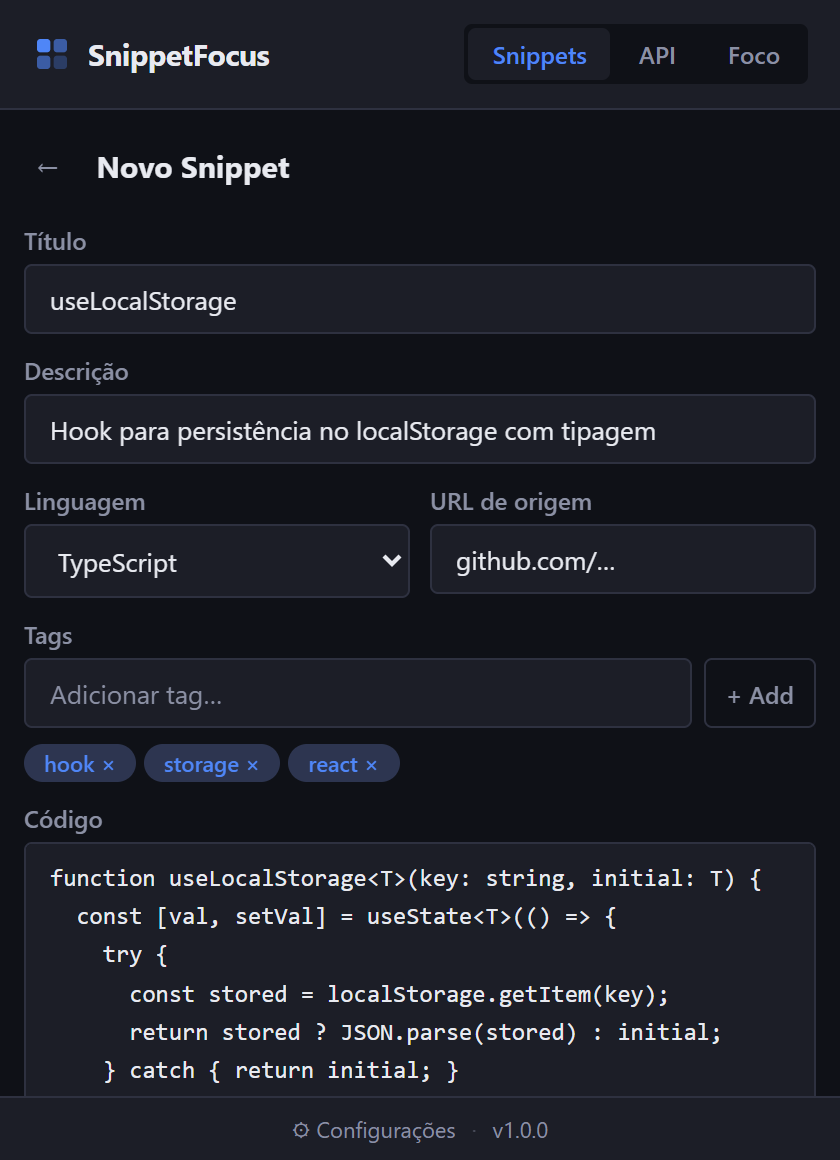 Snippet editor