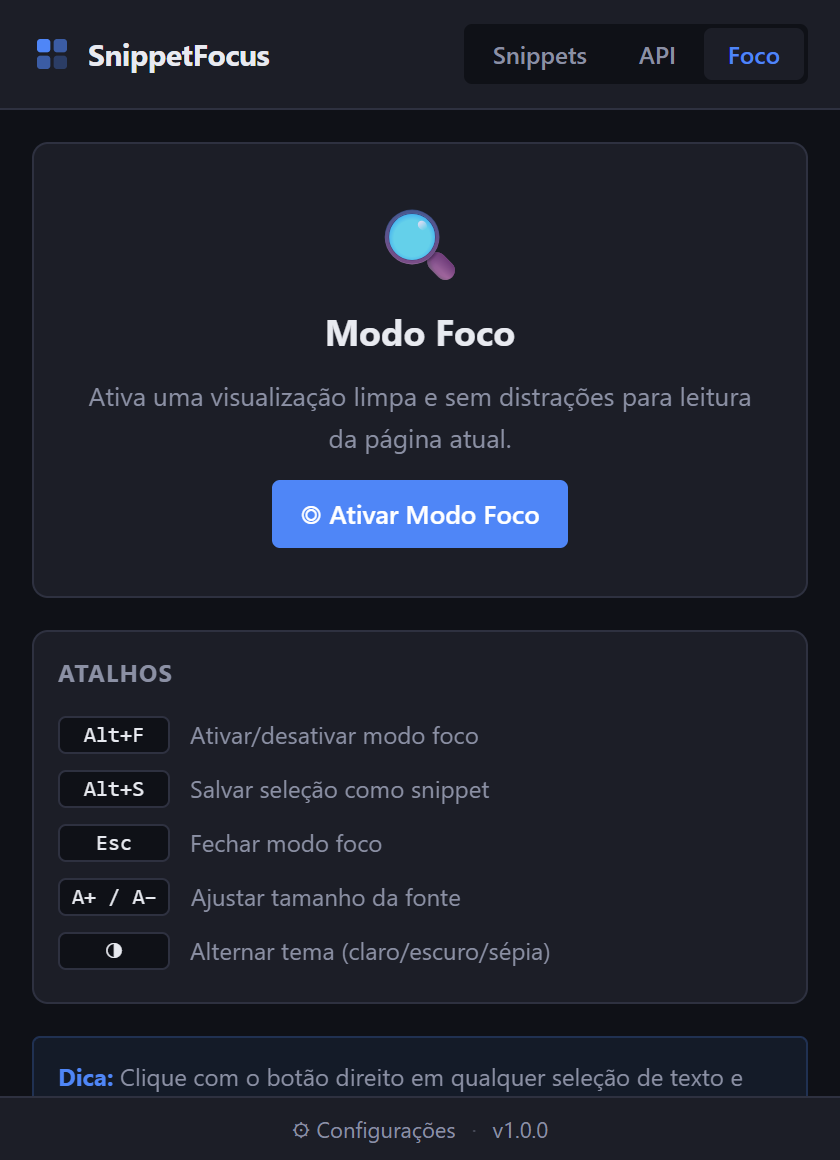 Popup — Focus Mode tab