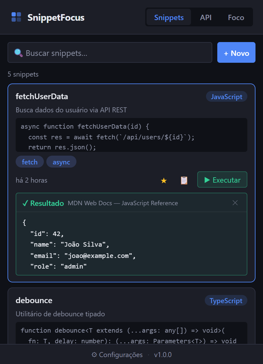 Snippet execution result